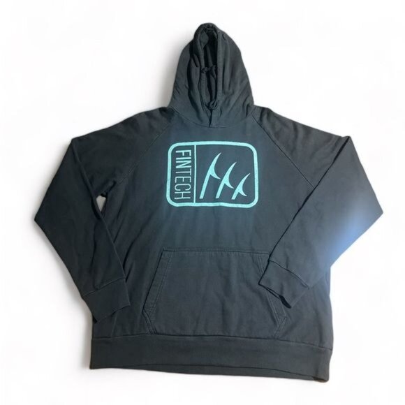 Fintech Box Logo Point Breeze Fleece Pullover Hoodie - Medium - Anthracite, NWT - Picture 3 of 9
